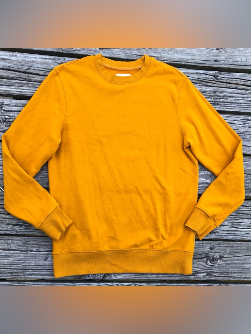 Mens M GOODFELLOW Solid Mustard Yellow Gold Pullover Crewneck Casual Sweatshirt
